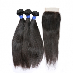 3 Bundles Indian Virgin Hair Straight with 4x4 Lace Closure 100% Unprocessed Peerless Hair Extension