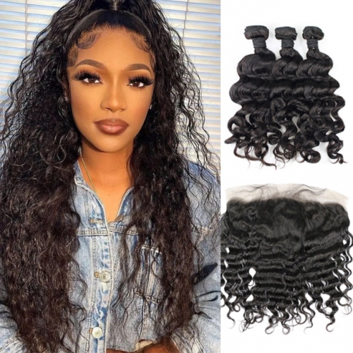 Berrys Fashion  Loose Wave Hair 3 Bundles & 1 Frontal 100% Remy Human Hair with Afforable Price